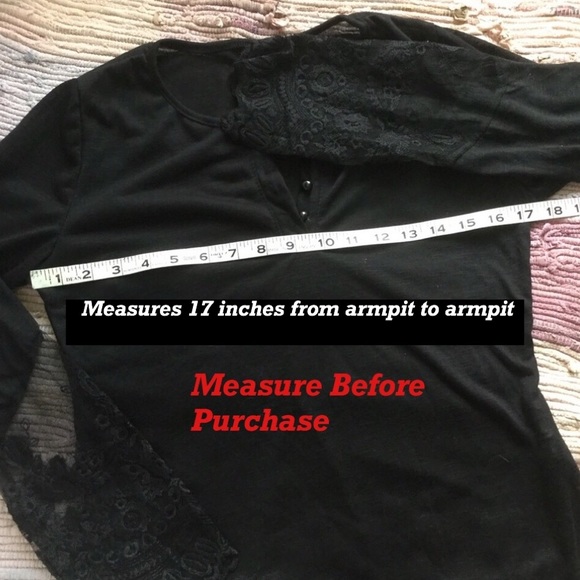 LACE EMBELLISHED Black Long Lace Sleeve Henley/Tee - Picture 4 of 7
